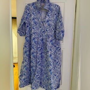 MARY MARSHMALLOW Blue and White Patterned Women's Dress